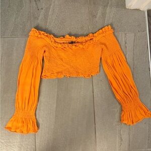 Olivaceous Orange Bell Sleeve Crop Top